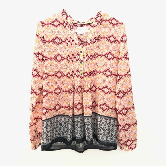 Anthropologie HD in Paris Womens Kaveri Geometric Print Blouse Pullover Top 2 - Picture 1 of 8